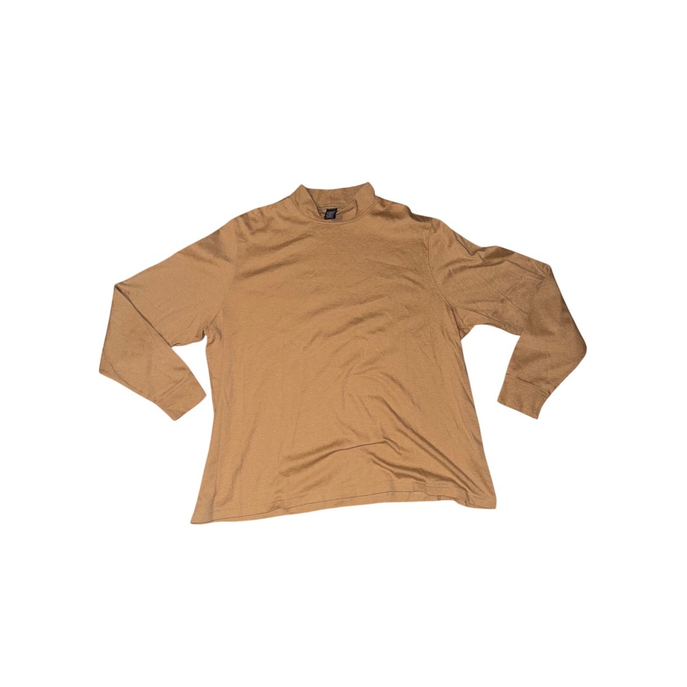 Lands End Womens 3X Camel Tan Mock Neck Long Sleeve Cotton Blend Top 24W-26W
